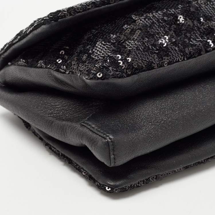 Pre Owned Salvatore Ferragamo Black Sequin and Leather Vara Bow Shoulder Bag