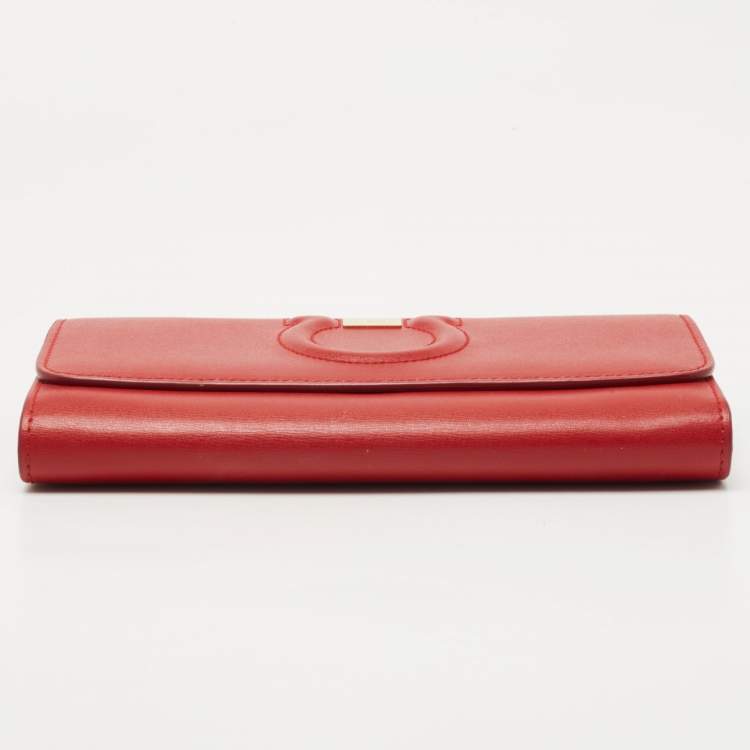 Pre Owned Salvatore Ferragamo Red Leather Gancini City Wallet on Chain