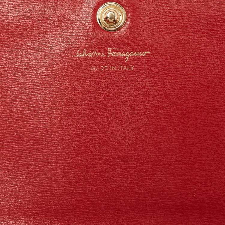 Pre Owned Salvatore Ferragamo Red Leather Gancini City Wallet on Chain