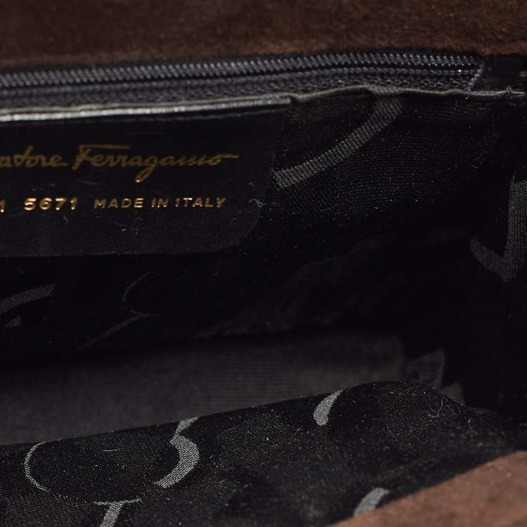 Pre Owned Salvatore Ferragamo Dark Brown Suede Gancini Satchel