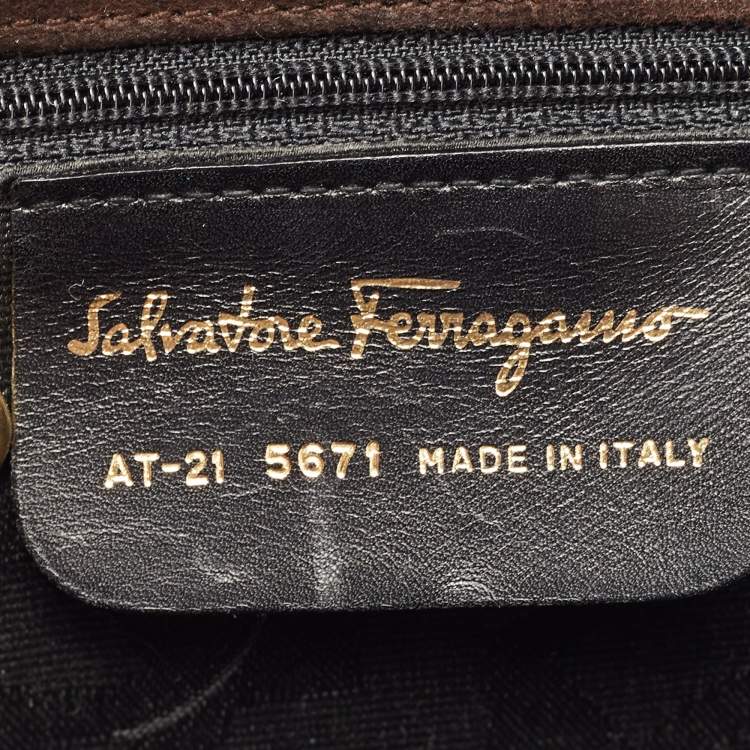 Pre Owned Salvatore Ferragamo Dark Brown Suede Gancini Satchel