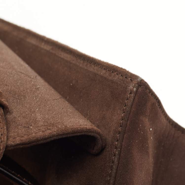 Pre Owned Salvatore Ferragamo Dark Brown Suede Gancini Satchel