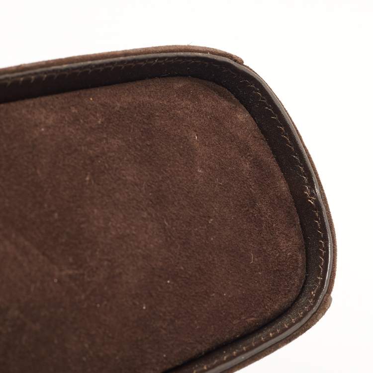 Pre Owned Salvatore Ferragamo Dark Brown Suede Gancini Satchel