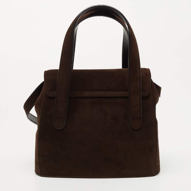 Pre Owned Salvatore Ferragamo Dark Brown Suede Gancini Satchel