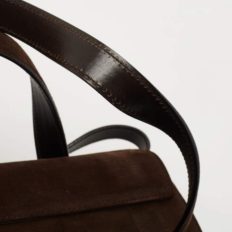 Pre Owned Salvatore Ferragamo Dark Brown Suede Gancini Satchel