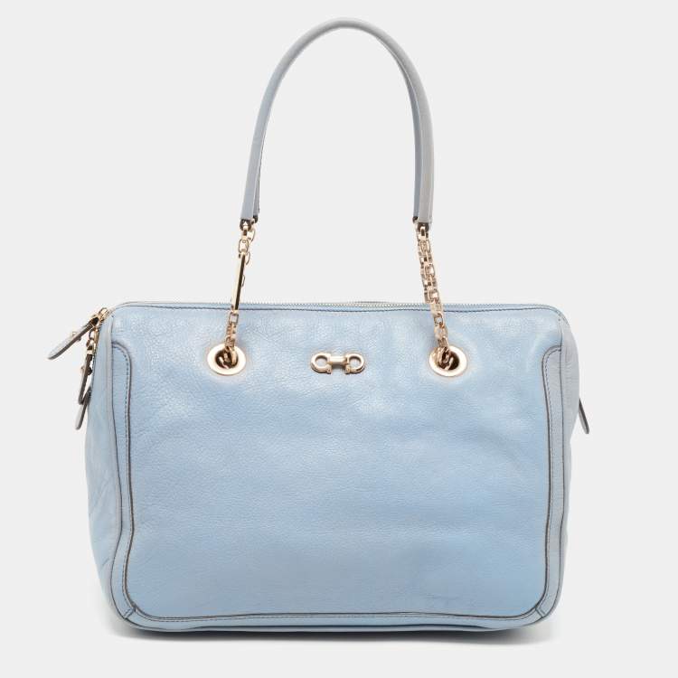 مملوكة مسبقًا Salvatore Ferragamo Light Blue Leather Gancini Satchel