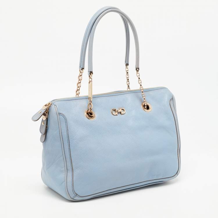 مملوكة مسبقًا Salvatore Ferragamo Light Blue Leather Gancini Satchel