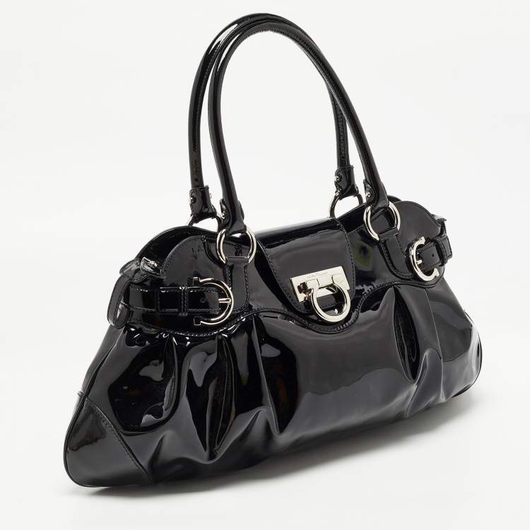 Pre Owned Salvatore Ferragamo Black Patent Leather Marisa Shoulder Bag