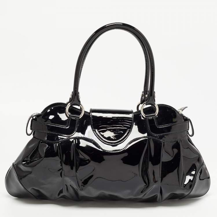 Pre Owned Salvatore Ferragamo Black Patent Leather Marisa Shoulder Bag