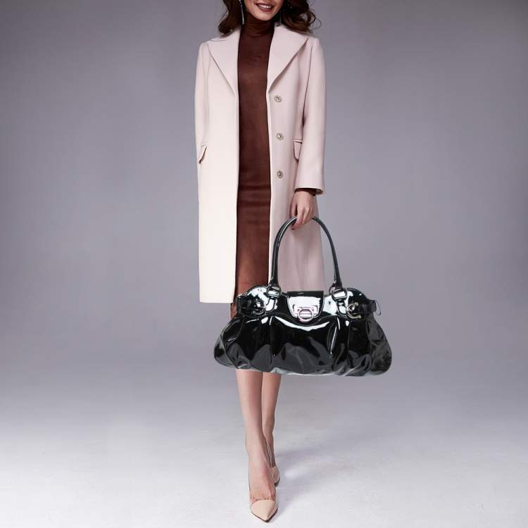 Pre Owned Salvatore Ferragamo Black Patent Leather Marisa Shoulder Bag