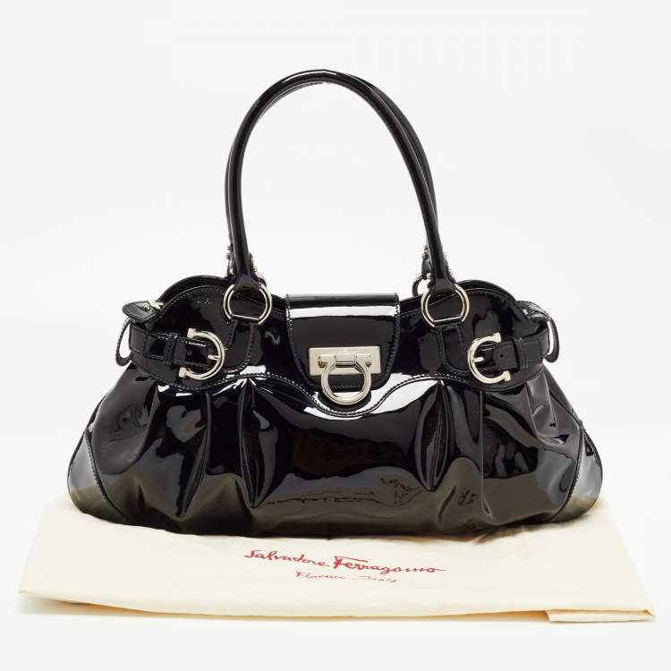 Pre Owned Salvatore Ferragamo Black Patent Leather Marisa Shoulder Bag