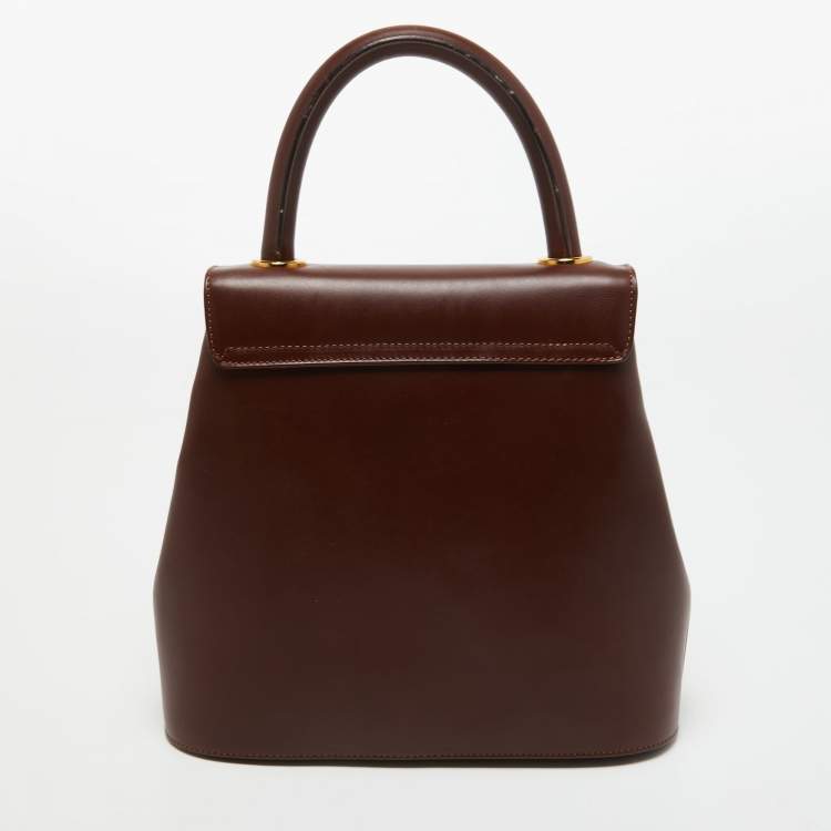 Pre Owned Salvatore Ferragamo Burgundy Leather Studded Top Handle Bag