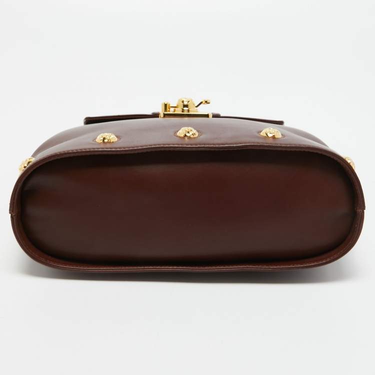 Pre Owned Salvatore Ferragamo Burgundy Leather Studded Top Handle Bag