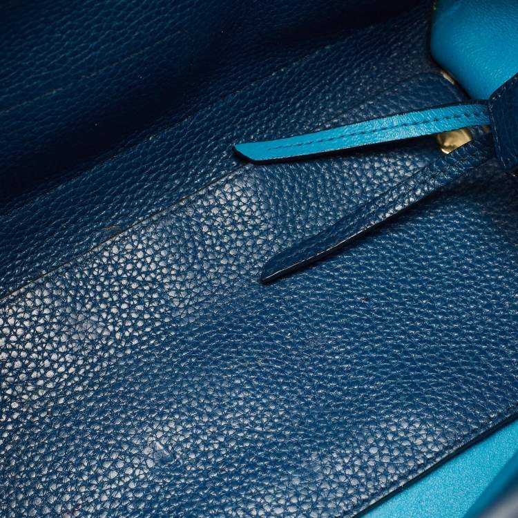 Pre Owned Salvatore Ferragamo Two Tone Blue Leather Small Amy Tote