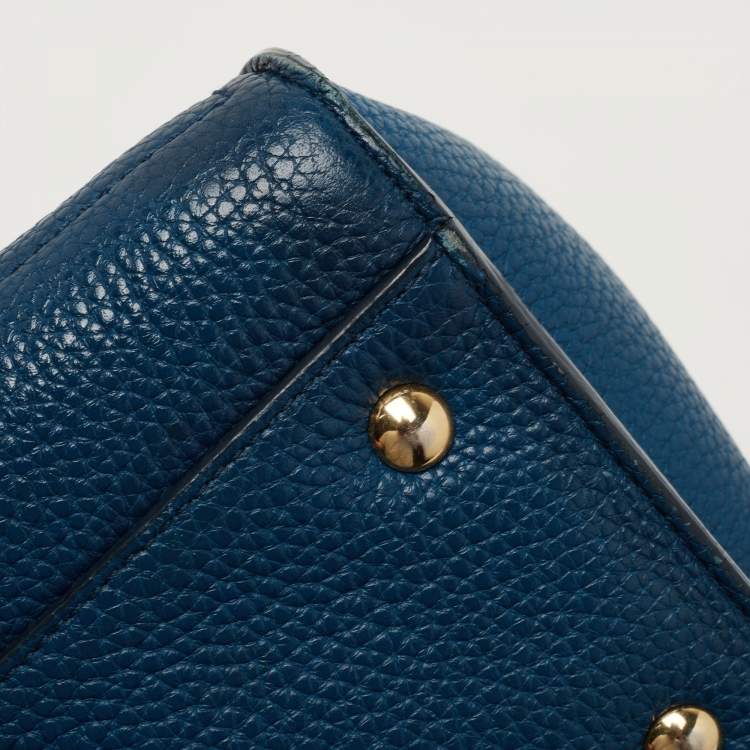 Pre Owned Salvatore Ferragamo Two Tone Blue Leather Small Amy Tote