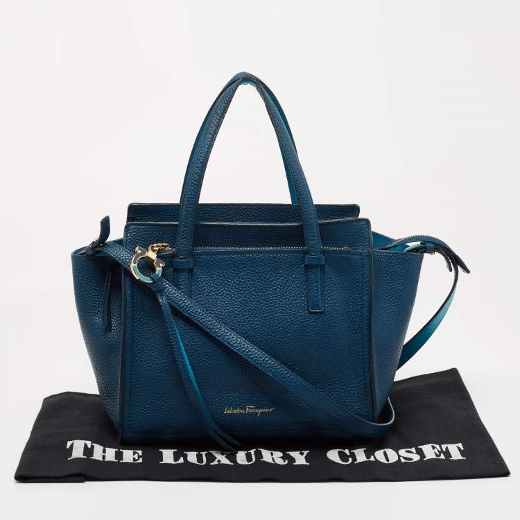 Pre Owned Salvatore Ferragamo Two Tone Blue Leather Small Amy Tote