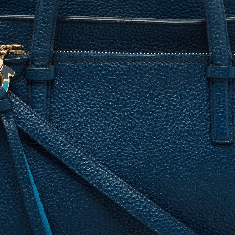 Pre Owned Salvatore Ferragamo Two Tone Blue Leather Small Amy Tote