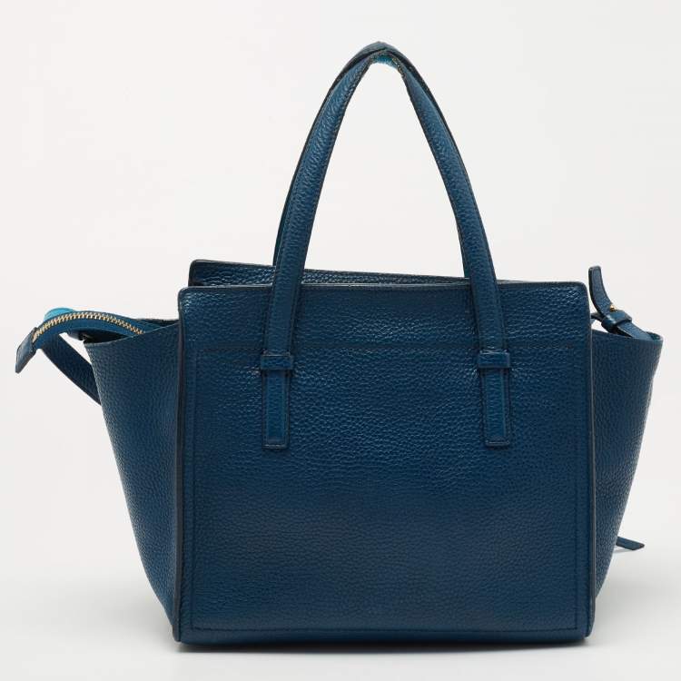Pre Owned Salvatore Ferragamo Two Tone Blue Leather Small Amy Tote