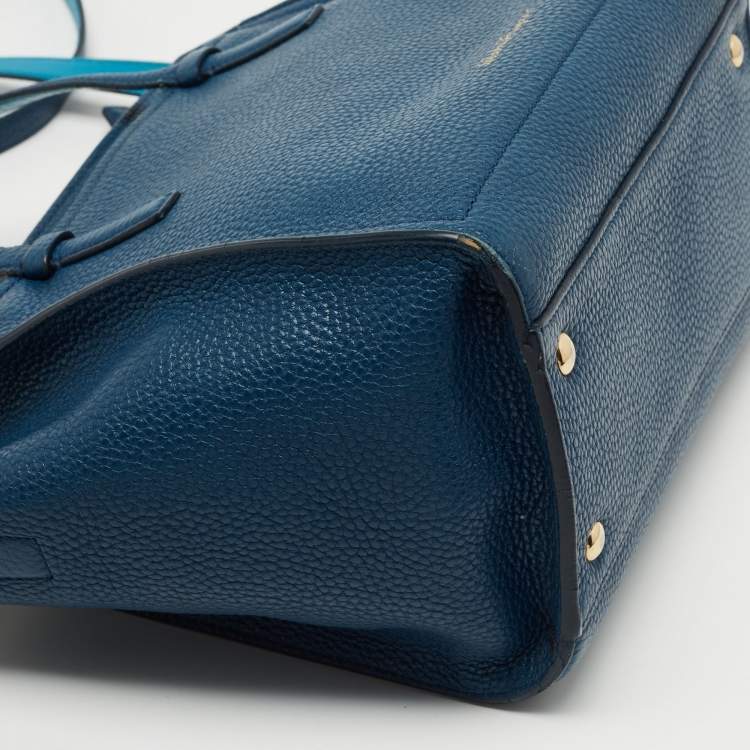 Pre Owned Salvatore Ferragamo Two Tone Blue Leather Small Amy Tote
