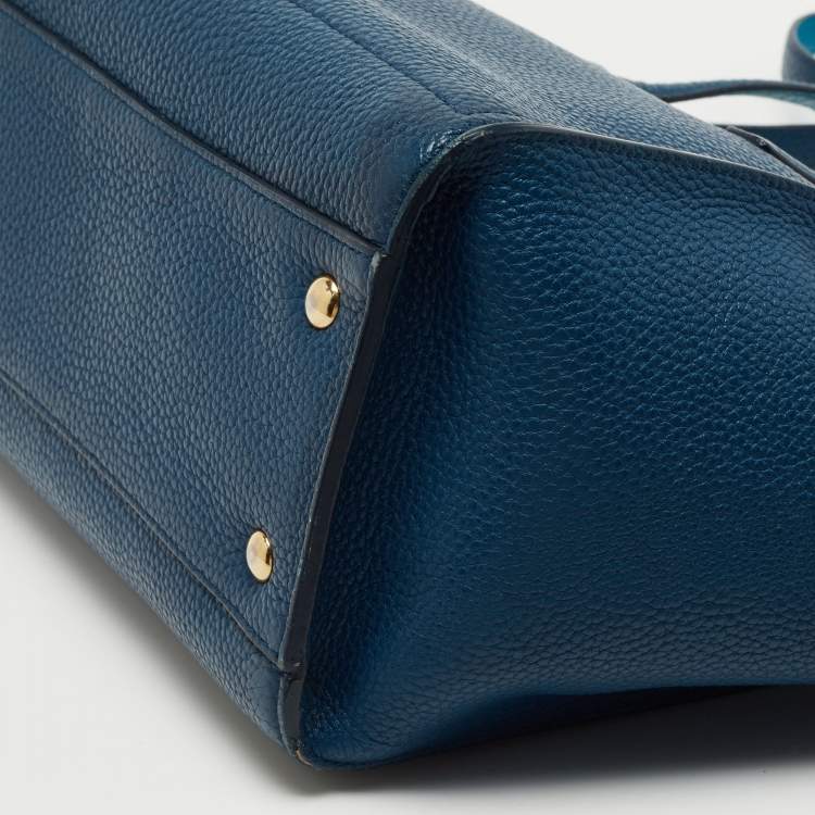 Pre Owned Salvatore Ferragamo Two Tone Blue Leather Small Amy Tote