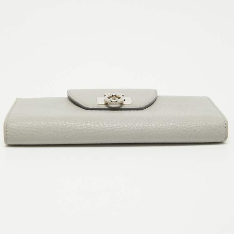 Pre Owned Salvatore Ferragamo Grey Leather Gancio Flap Wallet