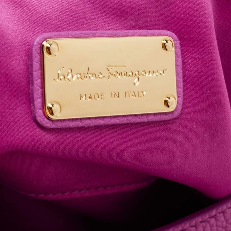 Pre Owned Salvatore Ferragamo Pink Leather Gancini Flap Oversize Clutch
