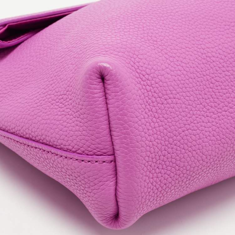 Pre Owned Salvatore Ferragamo Pink Leather Gancini Flap Oversize Clutch