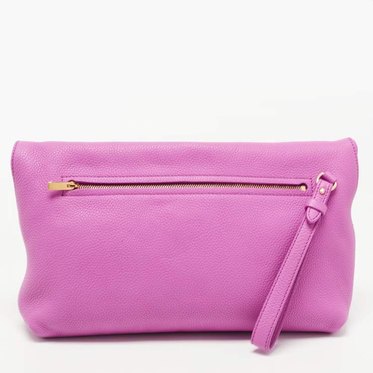 Pre Owned Salvatore Ferragamo Pink Leather Gancini Flap Oversize Clutch