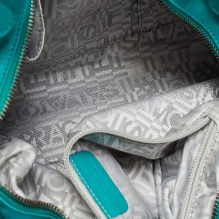 Pre Owned Salvatore Ferragamo Green Leather Pleated Tote
