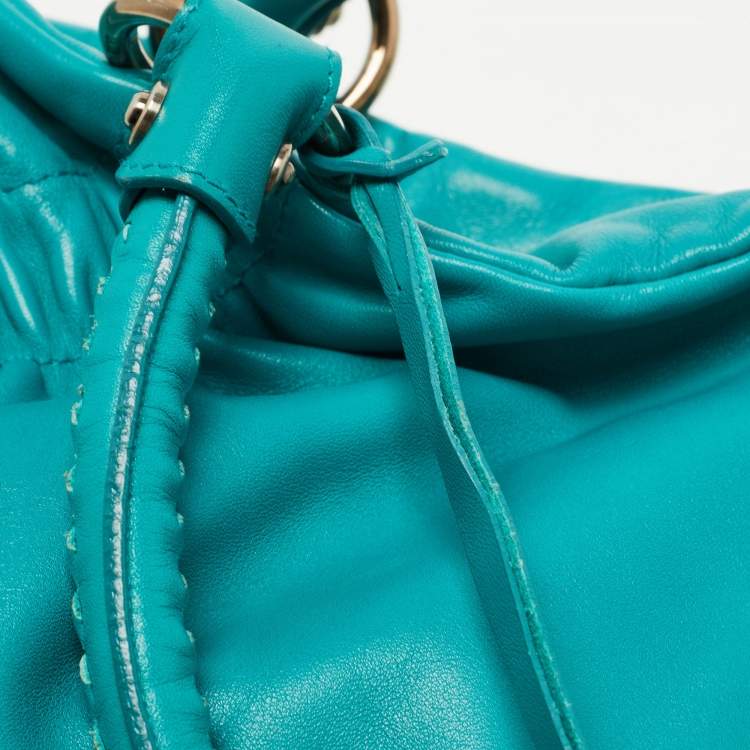 Pre Owned Salvatore Ferragamo Green Leather Pleated Tote