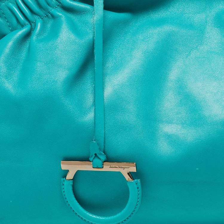 Pre Owned Salvatore Ferragamo Green Leather Pleated Tote