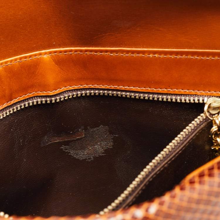 Pre Owned Salvatore Ferragamo Brown Python and Leather Flap Clutch Bag