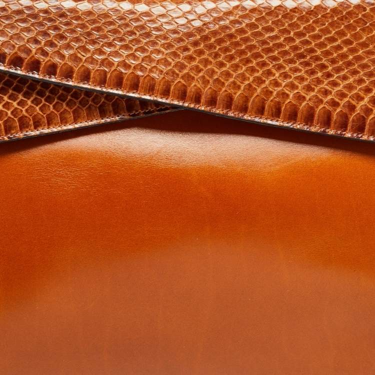 Pre Owned Salvatore Ferragamo Brown Python and Leather Flap Clutch Bag