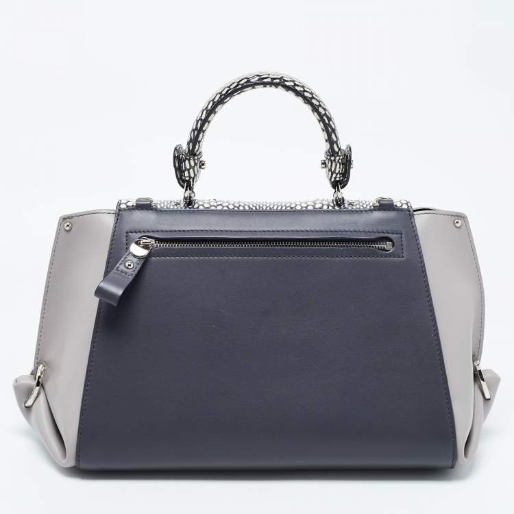 Pre Owned Salvatore Ferragamo Leather and Watersnake Leather Sofia Top Handle Bag