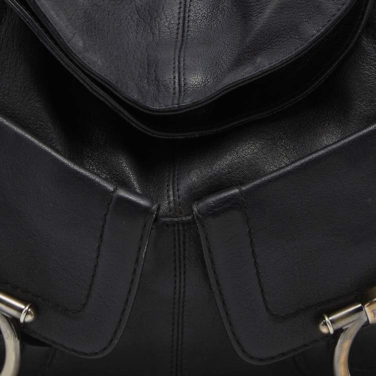Pre Owned Salvatore Ferragamo Black Leather Hobo 