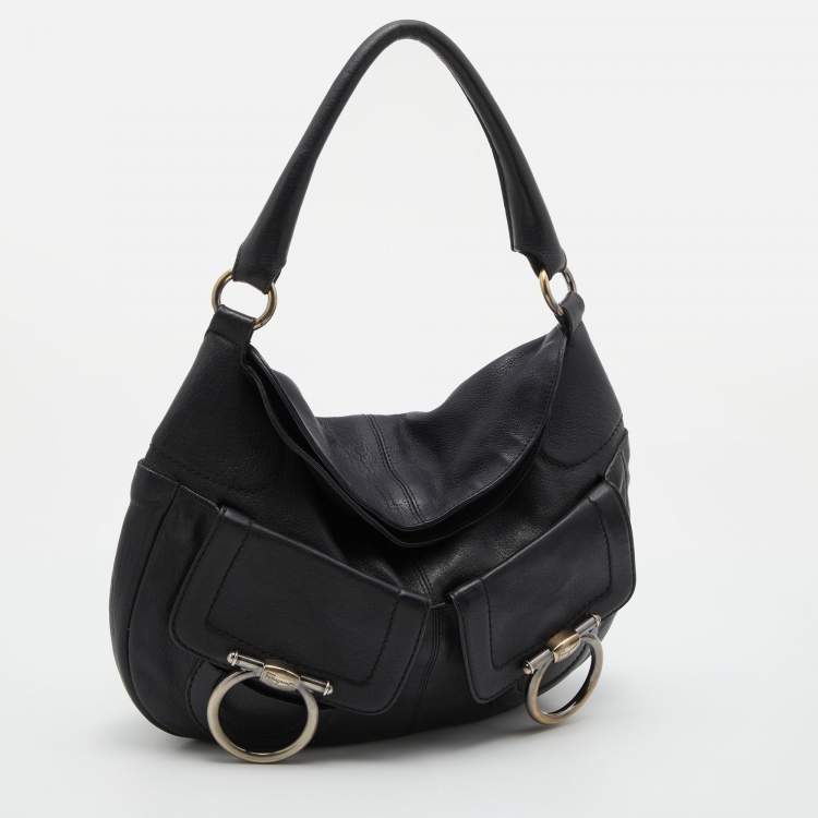Pre Owned Salvatore Ferragamo Black Leather Hobo 