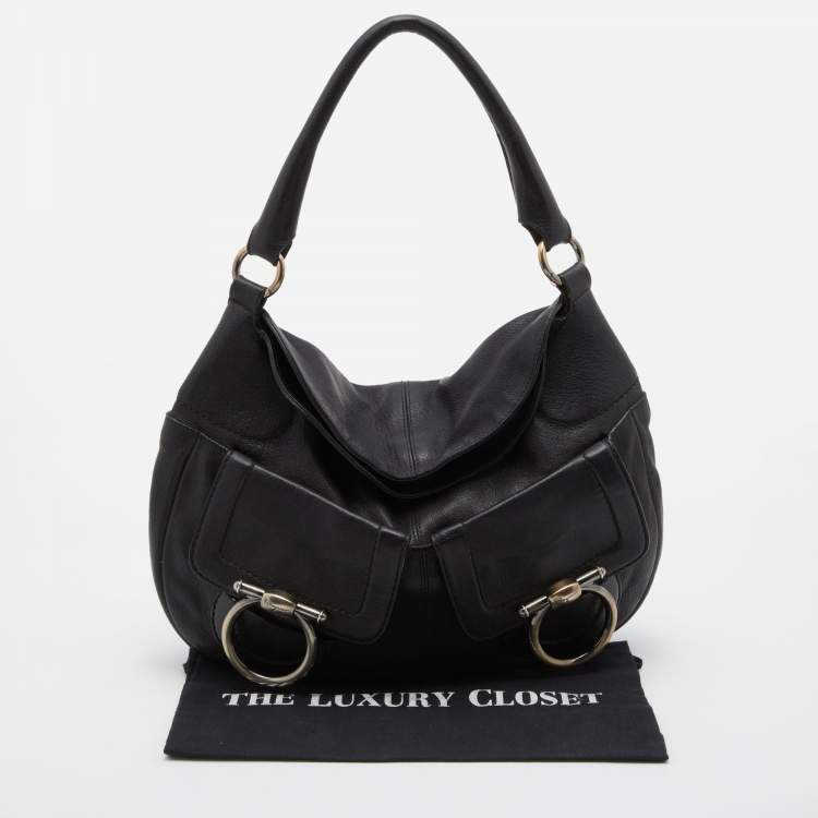 Pre Owned Salvatore Ferragamo Black Leather Hobo 