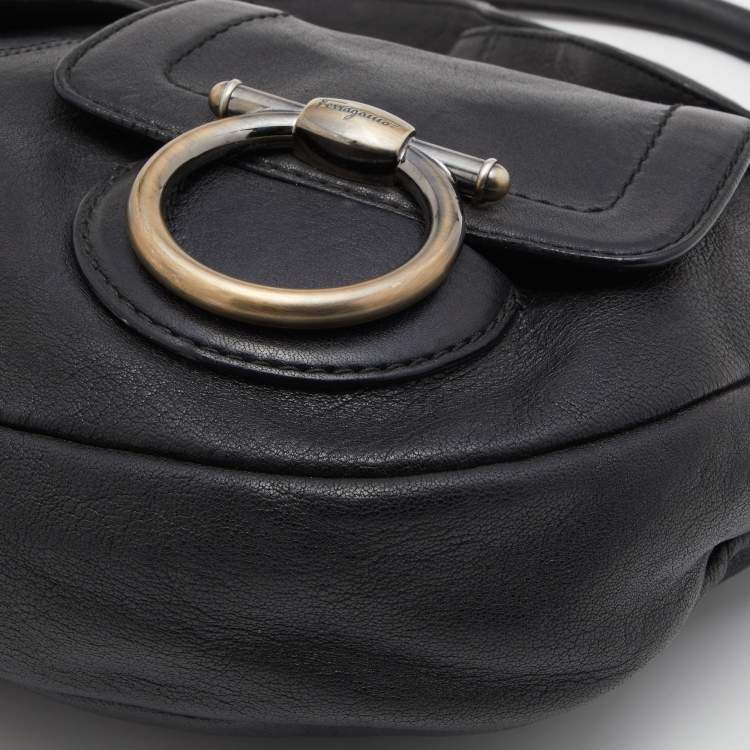 Pre Owned Salvatore Ferragamo Black Leather Hobo 