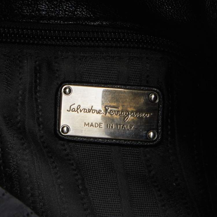 Pre Owned Salvatore Ferragamo Black Leather Hobo 
