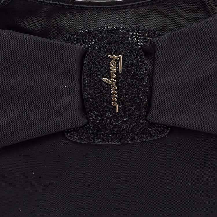 Pre Owned Salvatore Ferragamo Black Nylon Vara Bow Tote 