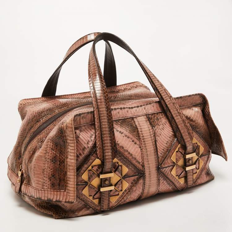 مملوكة مسبقًا Salvatore Ferragamo Brown/Beige Water Snakeskin Satchel  