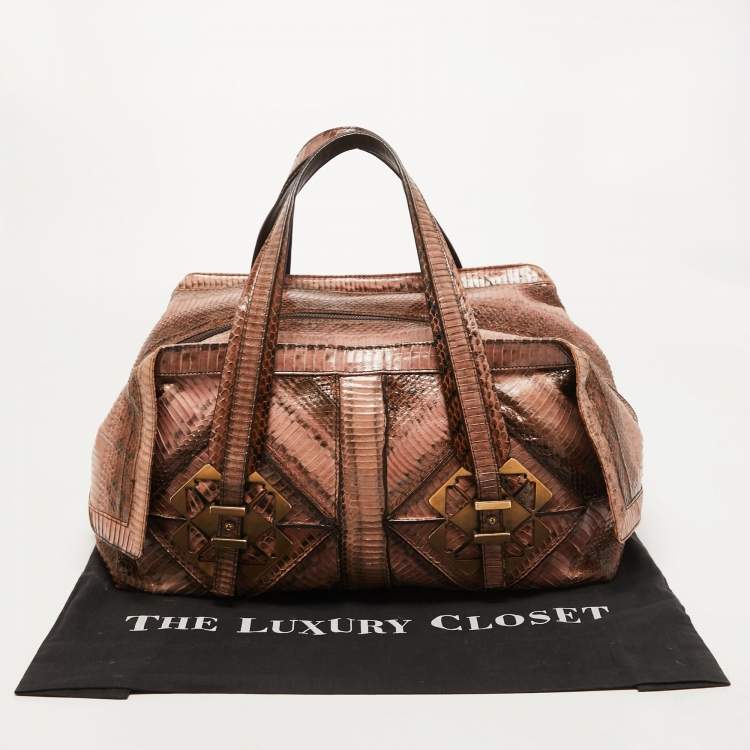 مملوكة مسبقًا Salvatore Ferragamo Brown/Beige Water Snakeskin Satchel  
