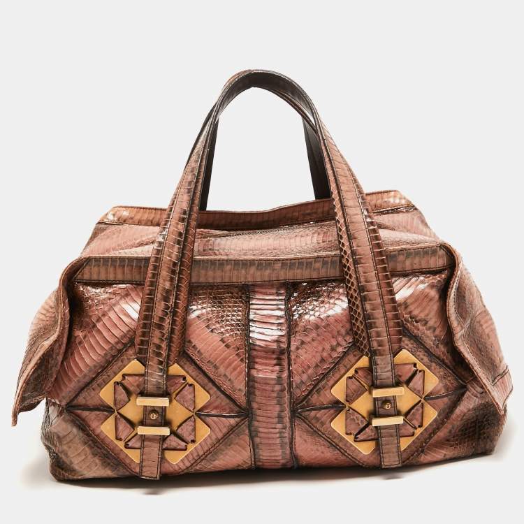 مملوكة مسبقًا Salvatore Ferragamo Brown/Beige Water Snakeskin Satchel  