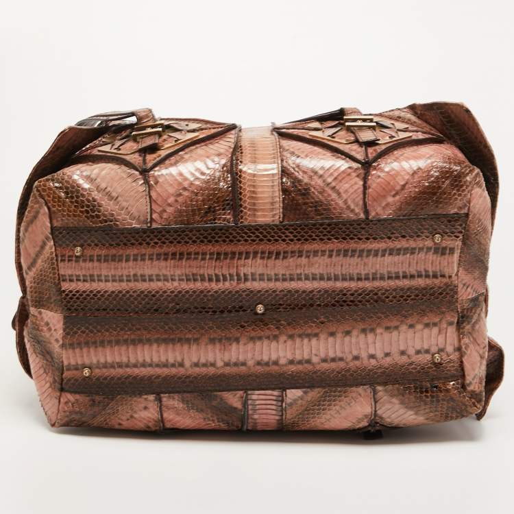 مملوكة مسبقًا Salvatore Ferragamo Brown/Beige Water Snakeskin Satchel  