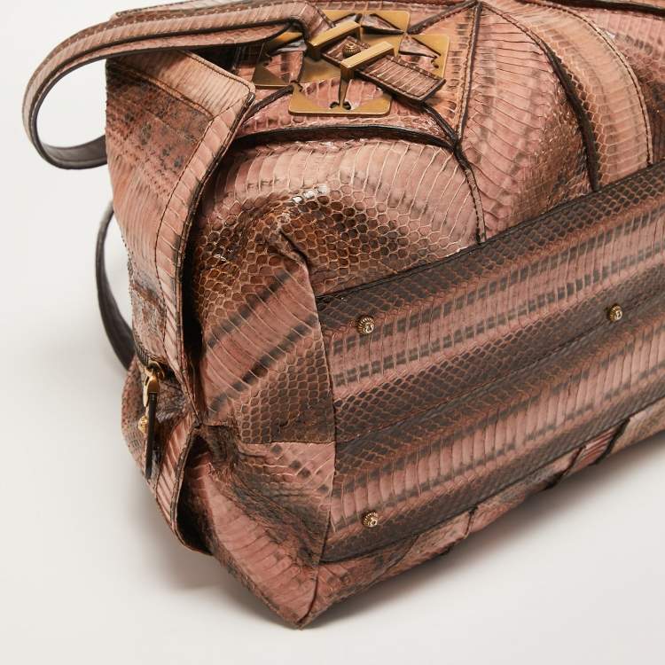 مملوكة مسبقًا Salvatore Ferragamo Brown/Beige Water Snakeskin Satchel  