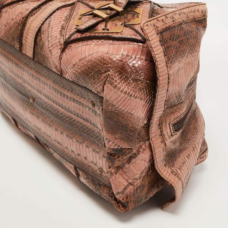 مملوكة مسبقًا Salvatore Ferragamo Brown/Beige Water Snakeskin Satchel  