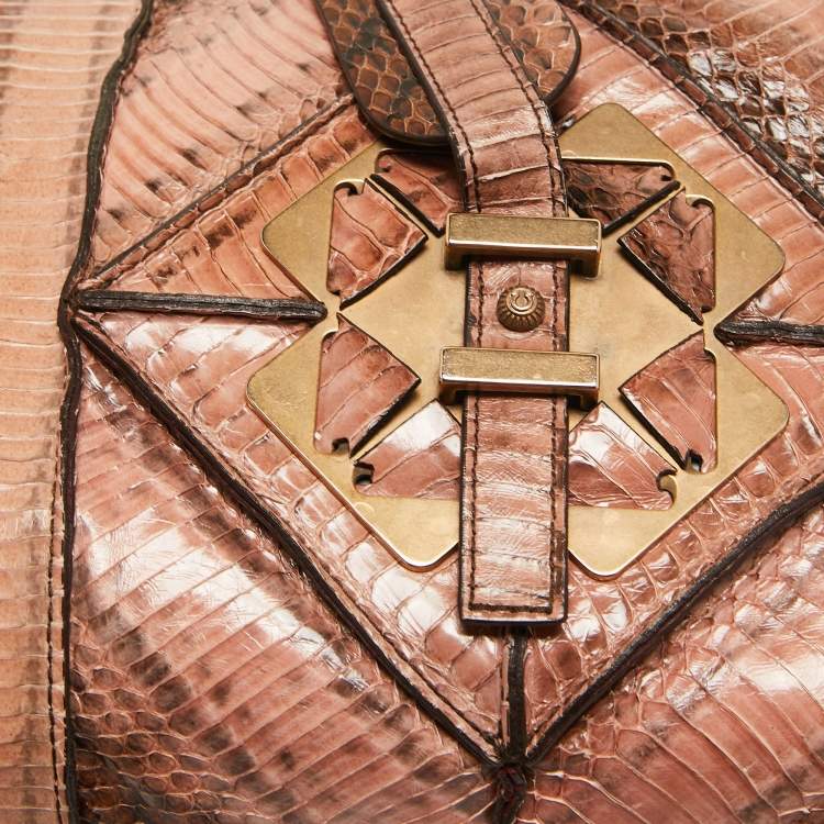 مملوكة مسبقًا Salvatore Ferragamo Brown/Beige Water Snakeskin Satchel  