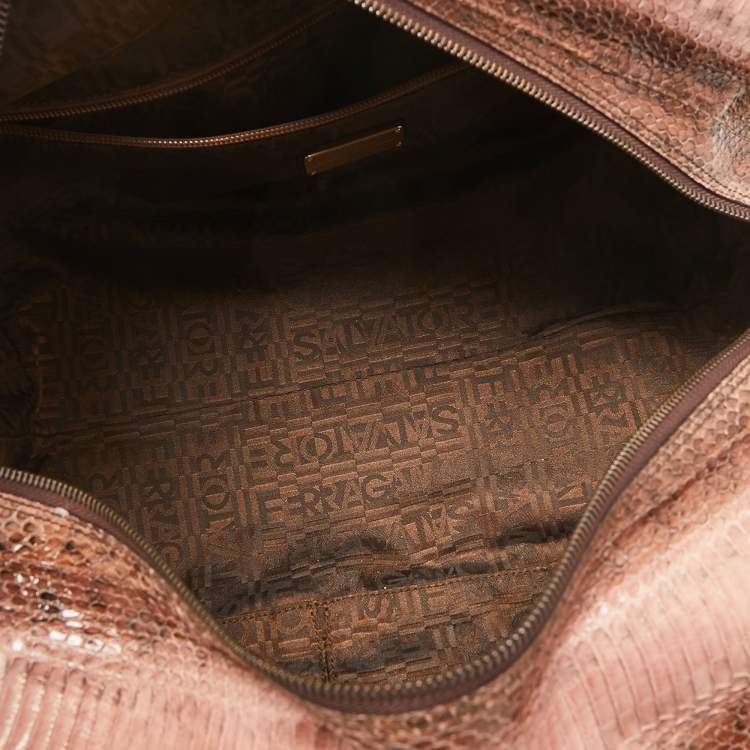 مملوكة مسبقًا Salvatore Ferragamo Brown/Beige Water Snakeskin Satchel  