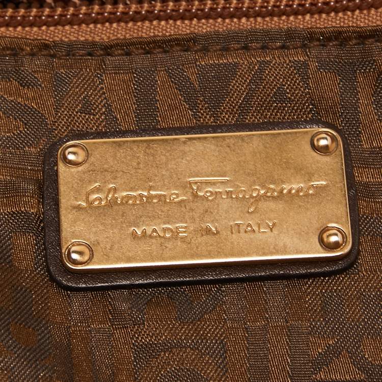 مملوكة مسبقًا Salvatore Ferragamo Brown/Beige Water Snakeskin Satchel  