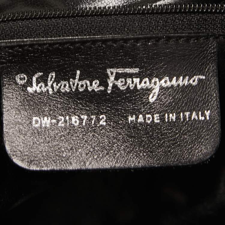 Pre Owned Salvatore Ferragamo Black Printed Nylon and Glossy Leather Buckle Flap Backpack